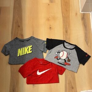 Three Nike Kids Short Sleeve Tees - Gray, Red, Black